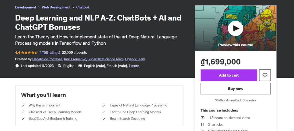 Deep Learning and NLP A-Z: ChatBots + AI and ChatGPT Bonuses