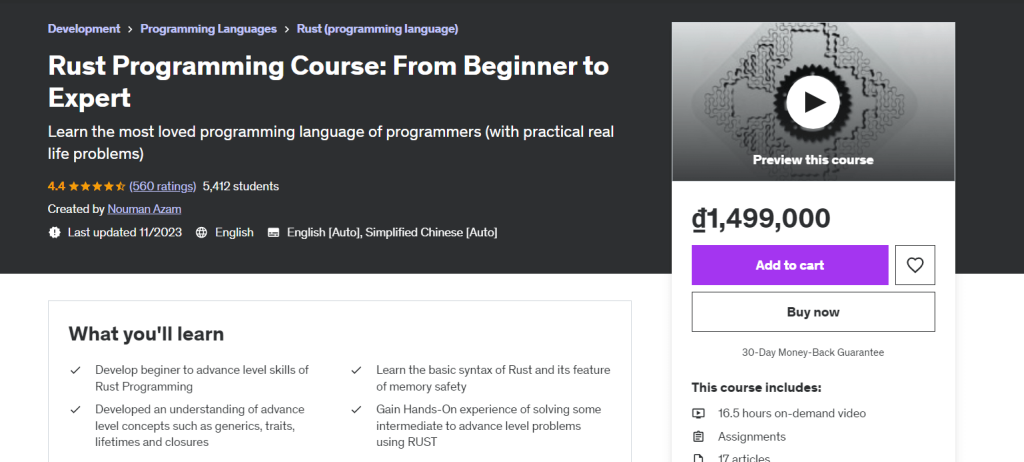 Rust Programming Course: From Beginner to Expert