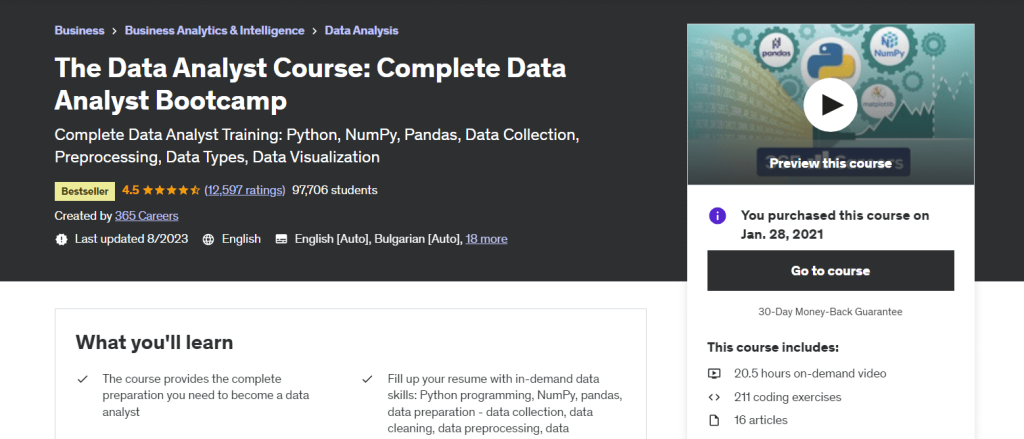 The Data Analyst Course: Complete Data Analyst Bootcamp Free Download
